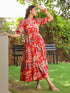 Women Floral Print Puff Sleeve Pure Cotton Fit & Flare Midi Dress